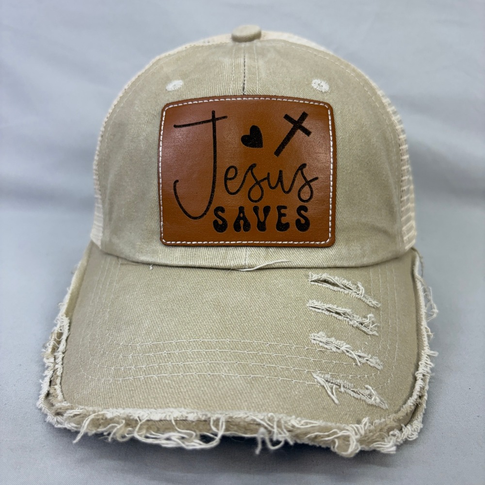 Jesus Saves Christian Three Crosses Distressed Trucker Hat Snapback Patch Cap